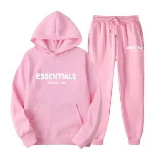 Chándal rosa Essentials Fear of God con sudadera de capucha, tejido suave y acabado premium.