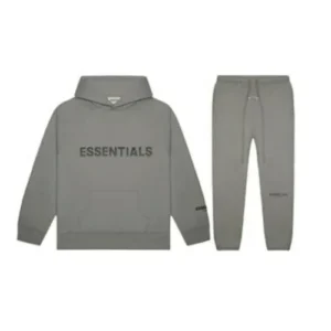 Essentials Fear Of God chándal gris con sudadera de capucha, tejido de algodón premium y corte relajado.