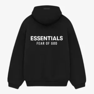 Essentials Fear of God sudadera negra vista trasera con diseño minimalista y acabado limpio