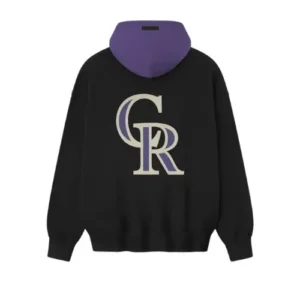 Vista trasera de la sudadera con capucha Essentials Rockies con silueta relajada, diseño limpio y materiales de alta calidad.