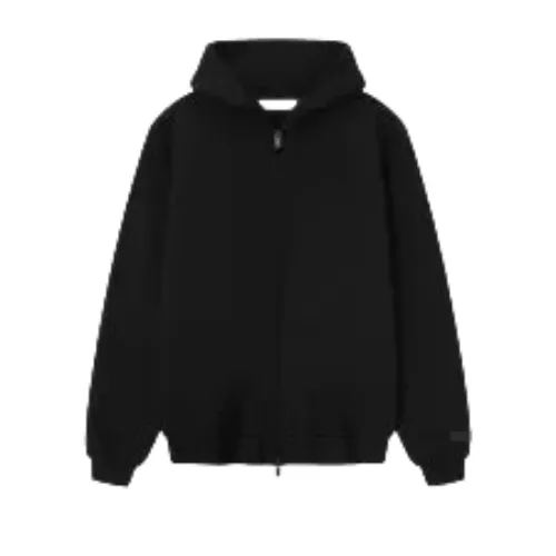 Sudadera negra con cremallera Essentials Sudadera con capucha gris esencial, sudadera negra, ropa urbana moderna, moda casual cómoda.Sudadera negra con cremallera Essentials