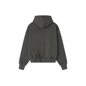 Parte trasera de la Essentials Classic Hoodie Charcoal Heather de Fear of God Essentials en color gris jaspeado