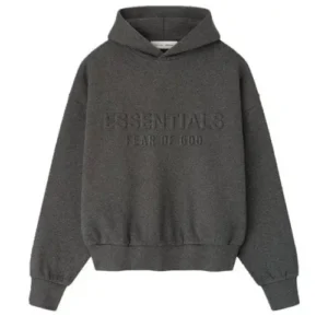 Essentials Classic Hoodie Charcoal Heather de Fear of God Essentials en color gris con logotipo Essentials en relieve