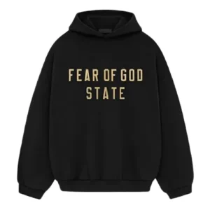 1977 Essentials Black Hoodie Vista Frontal