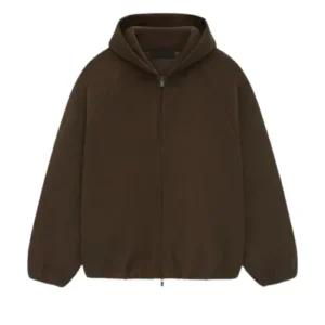 Brushed Hooded Pullover Bomber Brown Vista frontal de chaqueta bomber marrón con capucha.