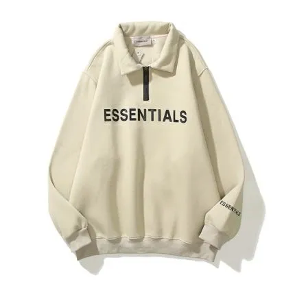 ESENCIALES Sudadera con capucha CARL con media cremallera Café ESENCIALES Sudadera con capucha CARL con media cremallera Café Essentials Fear of God con media cremallera y logo ESSENTIALS en el pecho