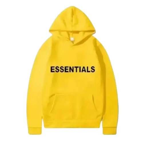 Sudadera Essentials Amarilla Vista frontal de la Sudadera Essentials Amarilla con capucha, tejido premium, corte relajado y estilo urbano.