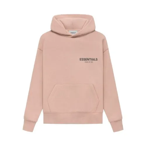 sudadera con capucha Essentials Fear of God en color rosa, confeccionada en algodón premium con corte oversize y diseño minimalista.