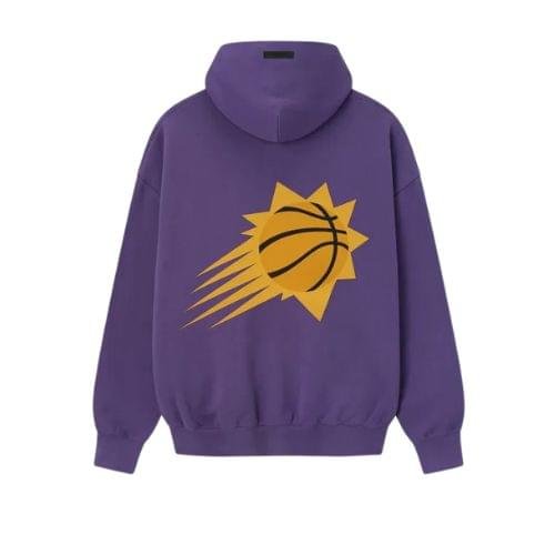 Vista trasera de la sudadera con capucha deportiva Essentials de los Suns, diseño minimalista, tejido premium y corte relajado.