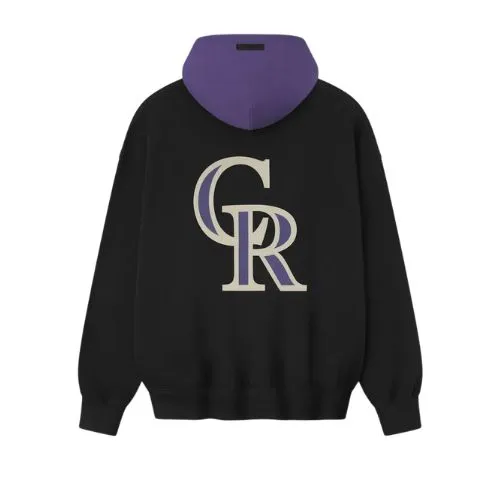 Vista trasera de la sudadera con capucha Essentials Rockies con silueta relajada, diseño limpio y materiales de alta calidad.