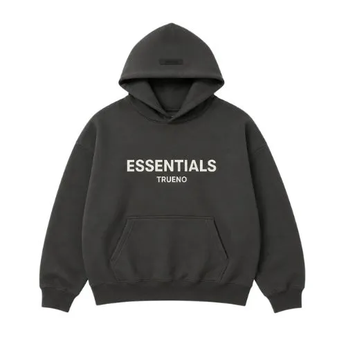 Vista frontal de la sudadera con capucha Trueno Essentials, diseño gráfico de trueno, tejido premium y ajuste cómodo.